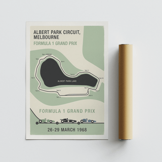 Minimal track map artwork detailing Albert Park corner numbers in monochrome palette