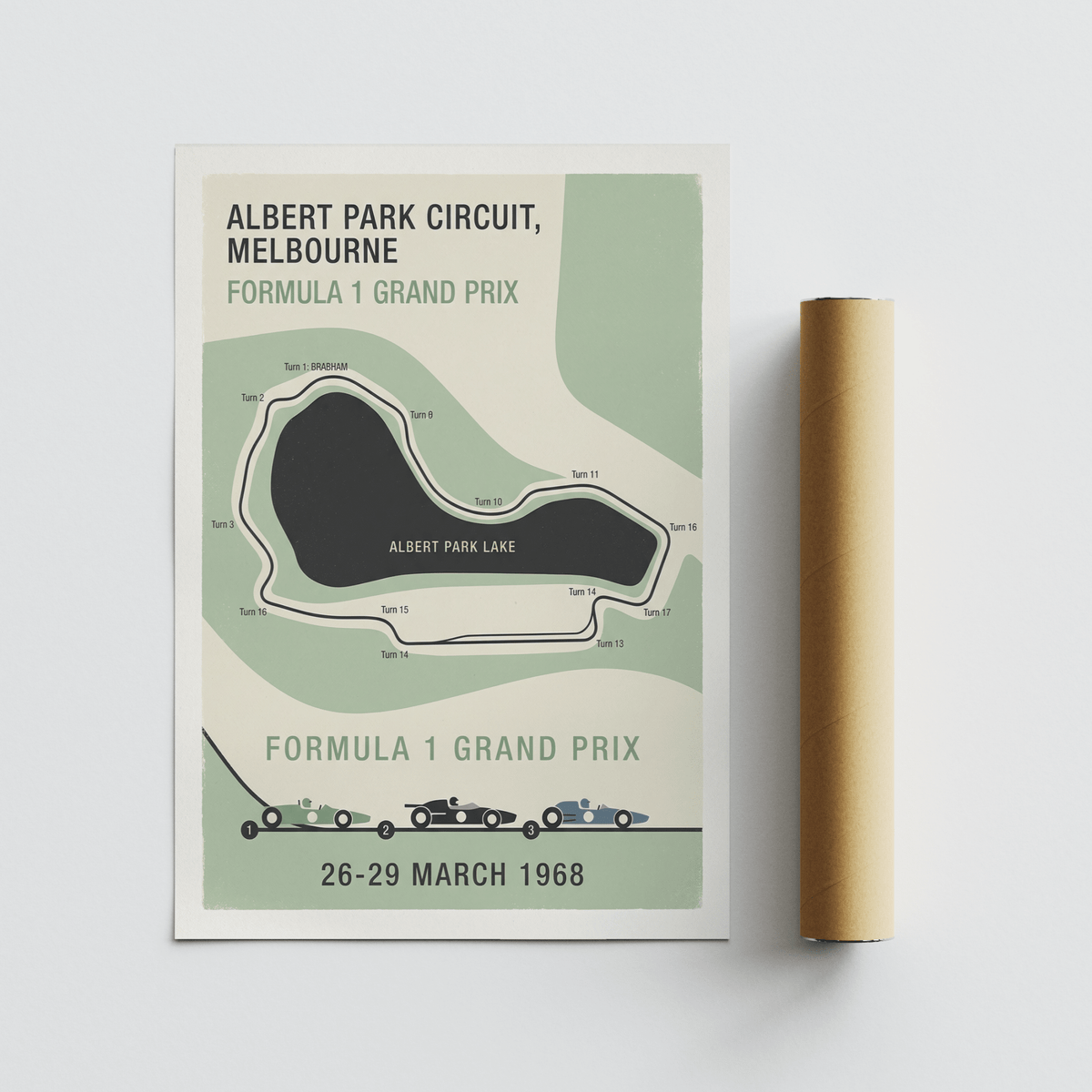 Minimal track map artwork detailing Albert Park corner numbers in monochrome palette