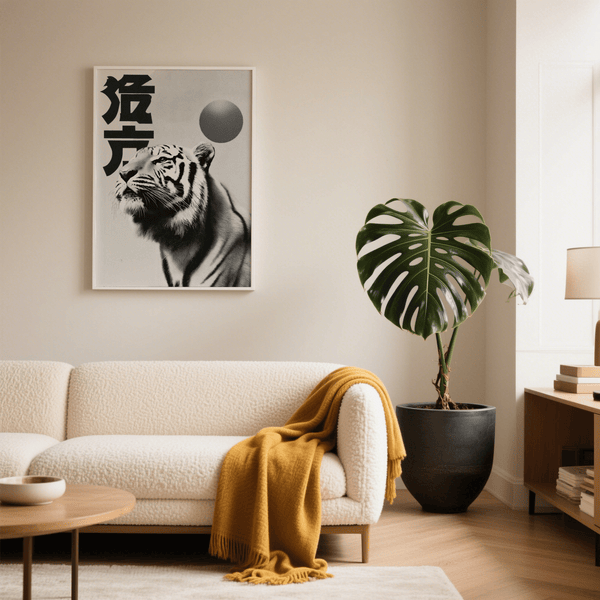 Black and White Tiger Print in black and white, bedroom wall art print