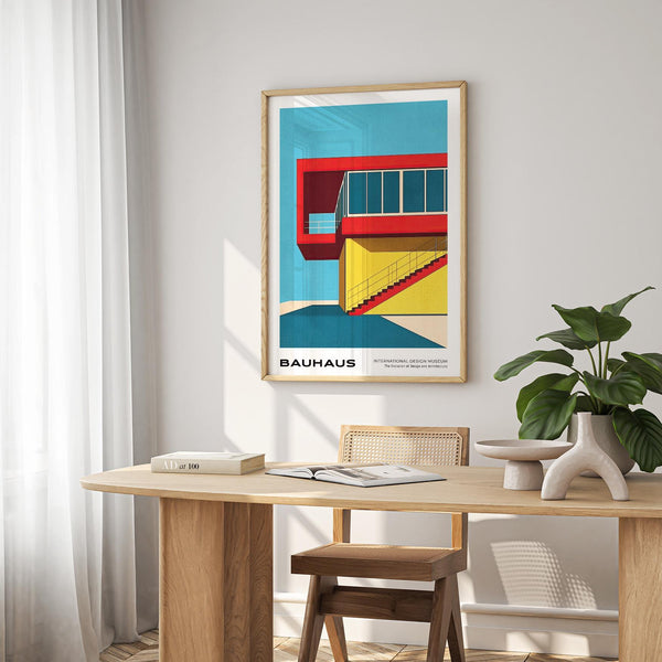 Art mid century modern print showing crisp angles and high-contrast color blocks.