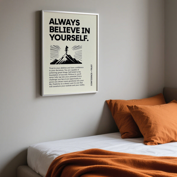 Above bed Poster with the words "Always Believe in Yourself"