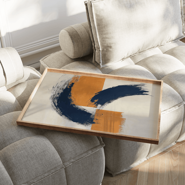 blue orange wall poster, stylish blue and orange tones, hallway decor poster