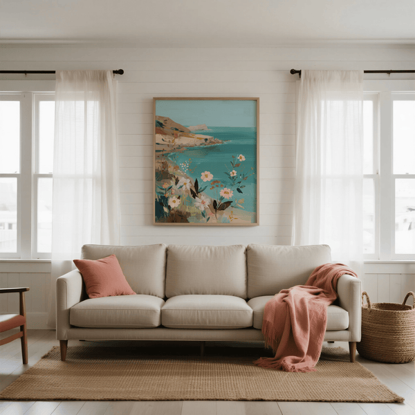 Floral Coast Print art print with Blue for coastal dining area