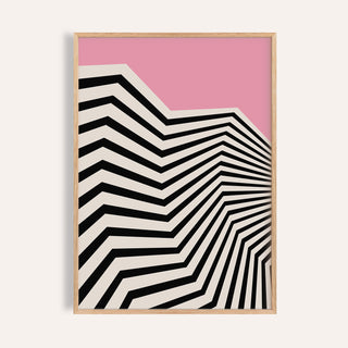 Wavy wall art featuring pink and black geometric pattern