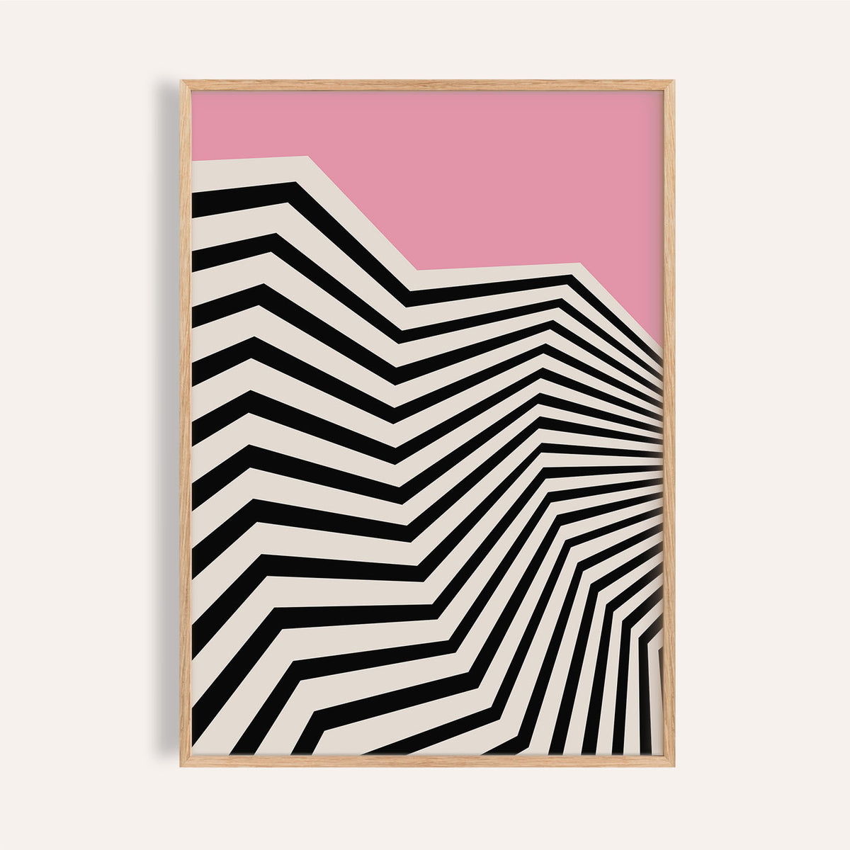Wavy wall art featuring pink and black geometric pattern
