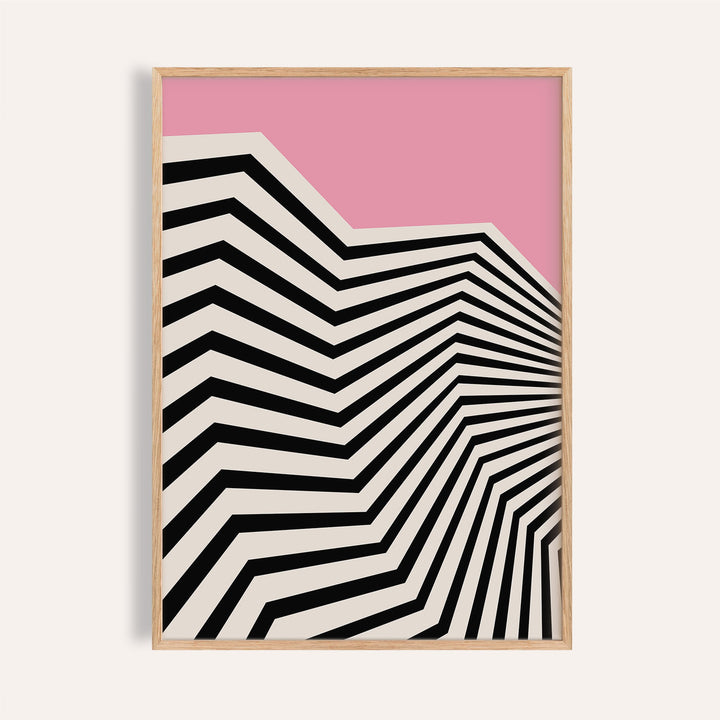 Wavy wall art featuring pink and black geometric pattern