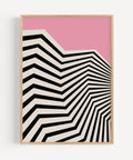 Bold minimalist geometric wall art featuring a zigzag pattern in pink and black