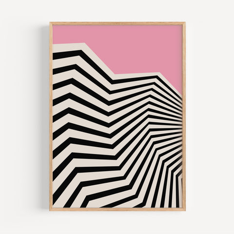 Bold minimalist geometric wall art featuring a zigzag pattern in pink and black