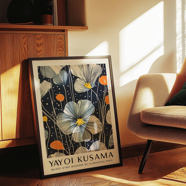 Navy and white Large Flower Wall Art for bold and artistic interiors.
