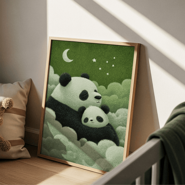 Panda Nursery Wall Art in Green for baby nursery, wall art decor