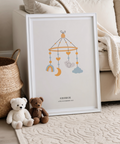 Personalised Baby Poster blue orange artwork for newborn nursery wall art