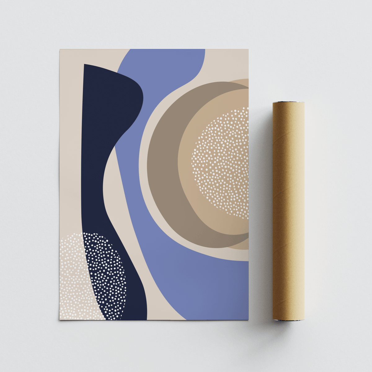 Rounded shapes wall art poster with negative space and textured dot clusters