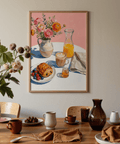 Breakfast Wall Art capturing a morning scene with yellow juice for dining room print