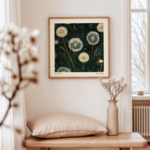 Nature-inspired dandelion poster for home decor.