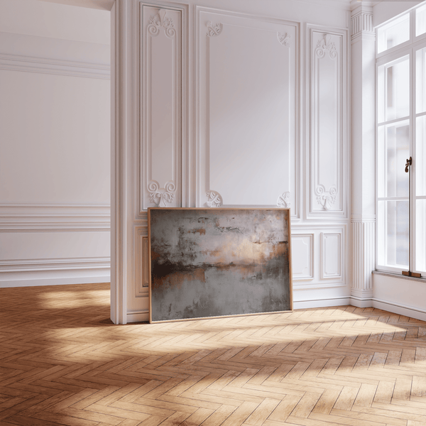 Modern Abstract Gray Art Print featuring gray, brown tones for office decor