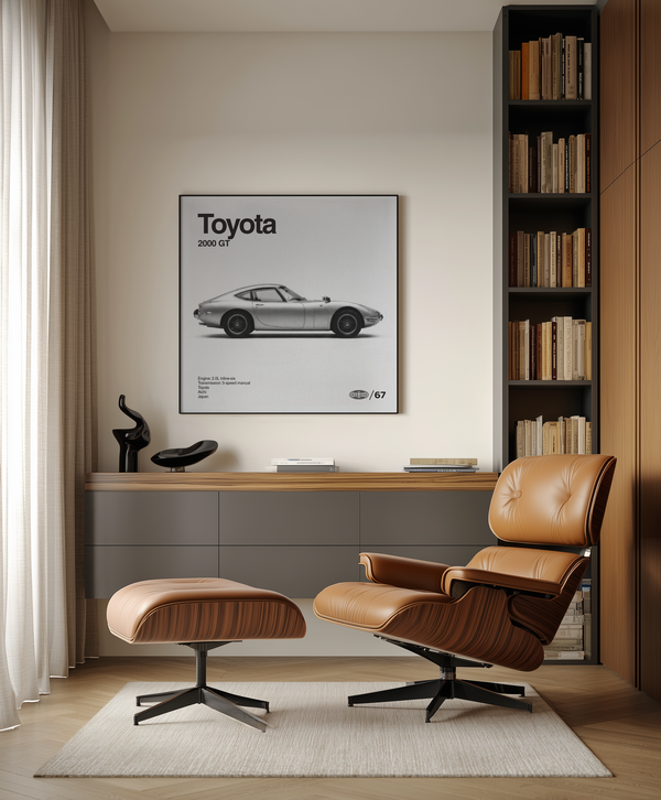 Vintage Car Art Print in Black and White for office or den wall art