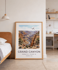 Landscape poster of the Grand Canyon with foreground plants and distant plateaus