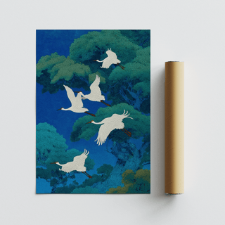 Bird Art Print in blue and green for office decor