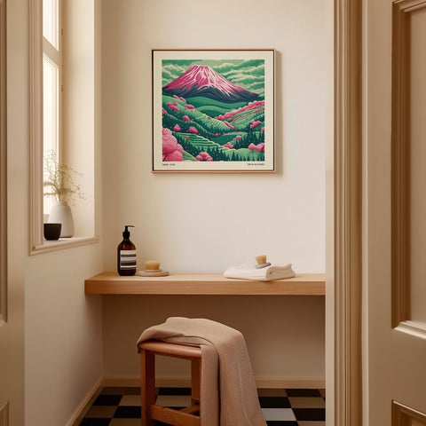 Japanese culture-inspired landscape art for living rooms.