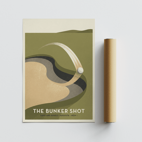 Vintage inspired golf sand trap scene in flat geometric shapes