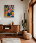 Bold orange details in Colorful Botanical Wall Art for eclectic home office wall décor