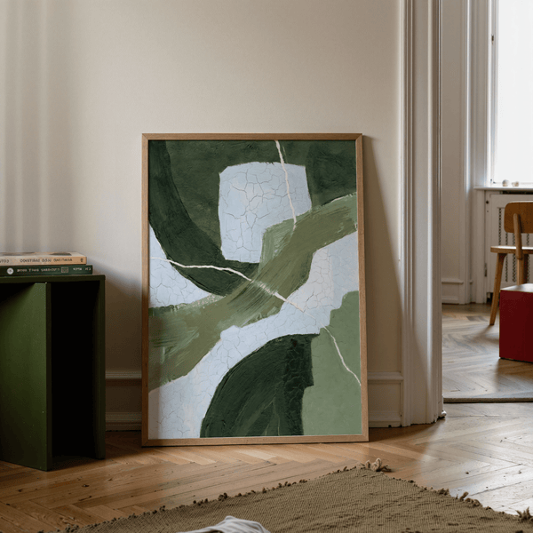 Contemporary Abstract Green Wall Art with green highlights for dining room