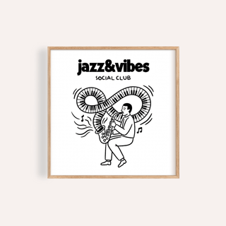 Jazz Social Club Art Print in Black and White for living room wall art