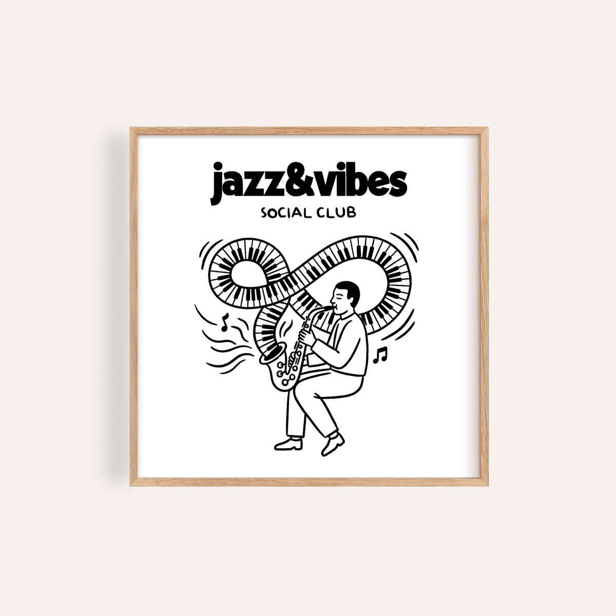 Jazz Social Club Art Print in Black and White for living room wall art