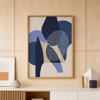 Modern geometric wall art print with overlapping curved forms and leaf-like silhouettes