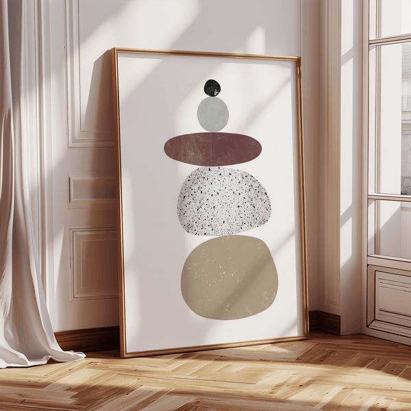 Abstract Rock Art Print featuring Black and Gray shapes, perfect art print for office