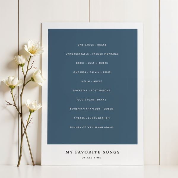 Modern Custom Song Wall Art, black text, study room, wall art