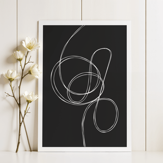 Modern Black and White Art print featuring sweeping single stroke