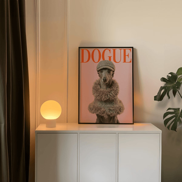 Dressed Up Dog Print poster with Brown tones for modern living room