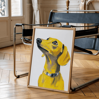Dachshund Dog Print in yellow, perfect wall art for bedroom decor
