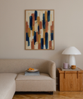 Colorful Abstract Color Blocks print in Blue, Orange, Beige, and Brown for entryway