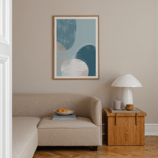 Contemporary Abstract Blue Art Print wall art with overlapping arcs and brushed surface