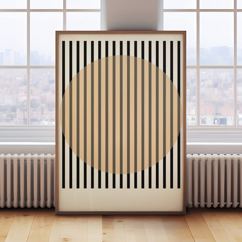 Geometric black and beige stripes poster for contemporary living room or office