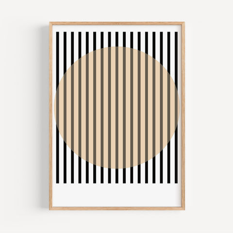 Geometric black and beige stripes poster for contemporary living room or office