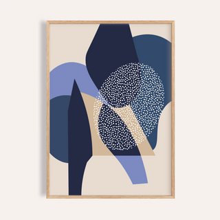 Layered abstract shapes wall art poster with dotted circle motif