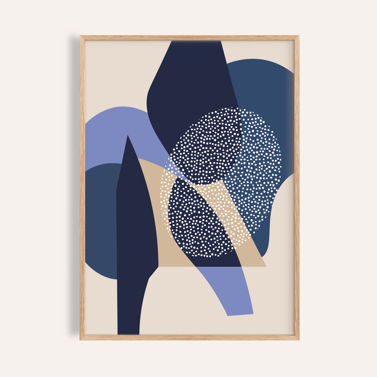 Layered abstract shapes wall art poster with dotted circle motif