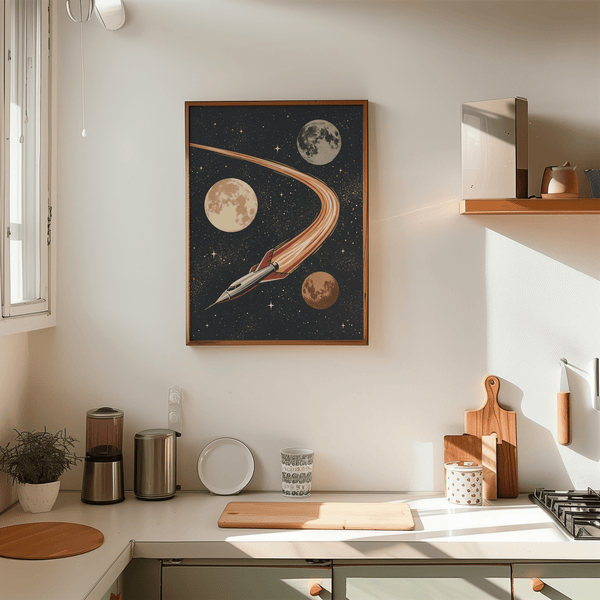 Space Themed Wall Art in White and Black for creative studio print