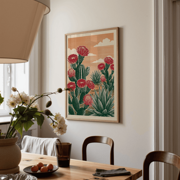 Cactus Desert Art red and green botanical wall art poster