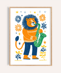 Saxophone Lion Art Print, multicolored, nursery wall art, kids print
