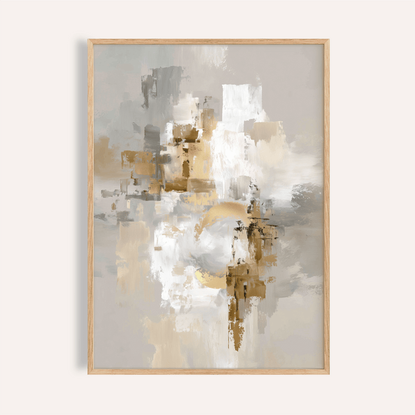 Abstract Gold Wall Art with Beige, White, Gray, Gold for living room print