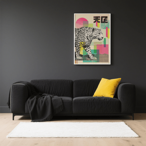 Pink and yellow Abstract Leopard Art Print suitable for creative studio wall art