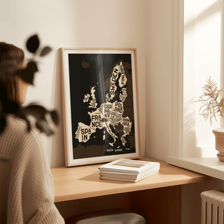 Europe Poster art print in Brown Beige White for kid's room walls