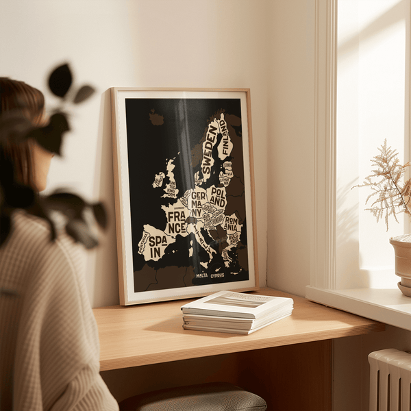 Europe Poster art print in Brown Beige White for kid's room walls