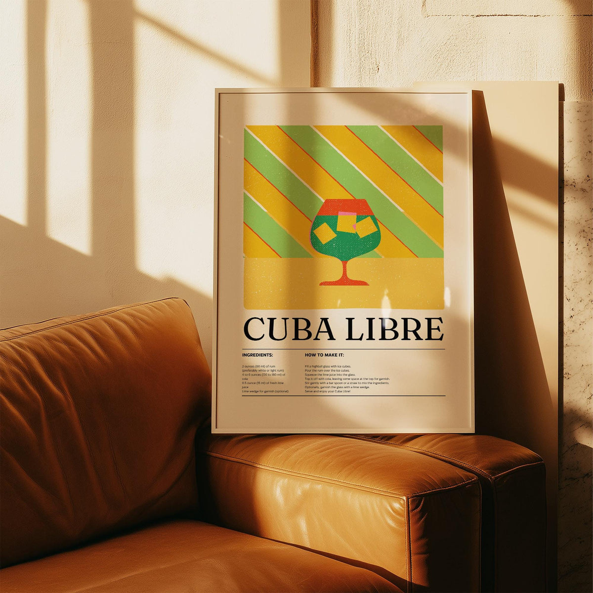 Rounded cocktail glass illustration in a vibrant large colorful wall art print.