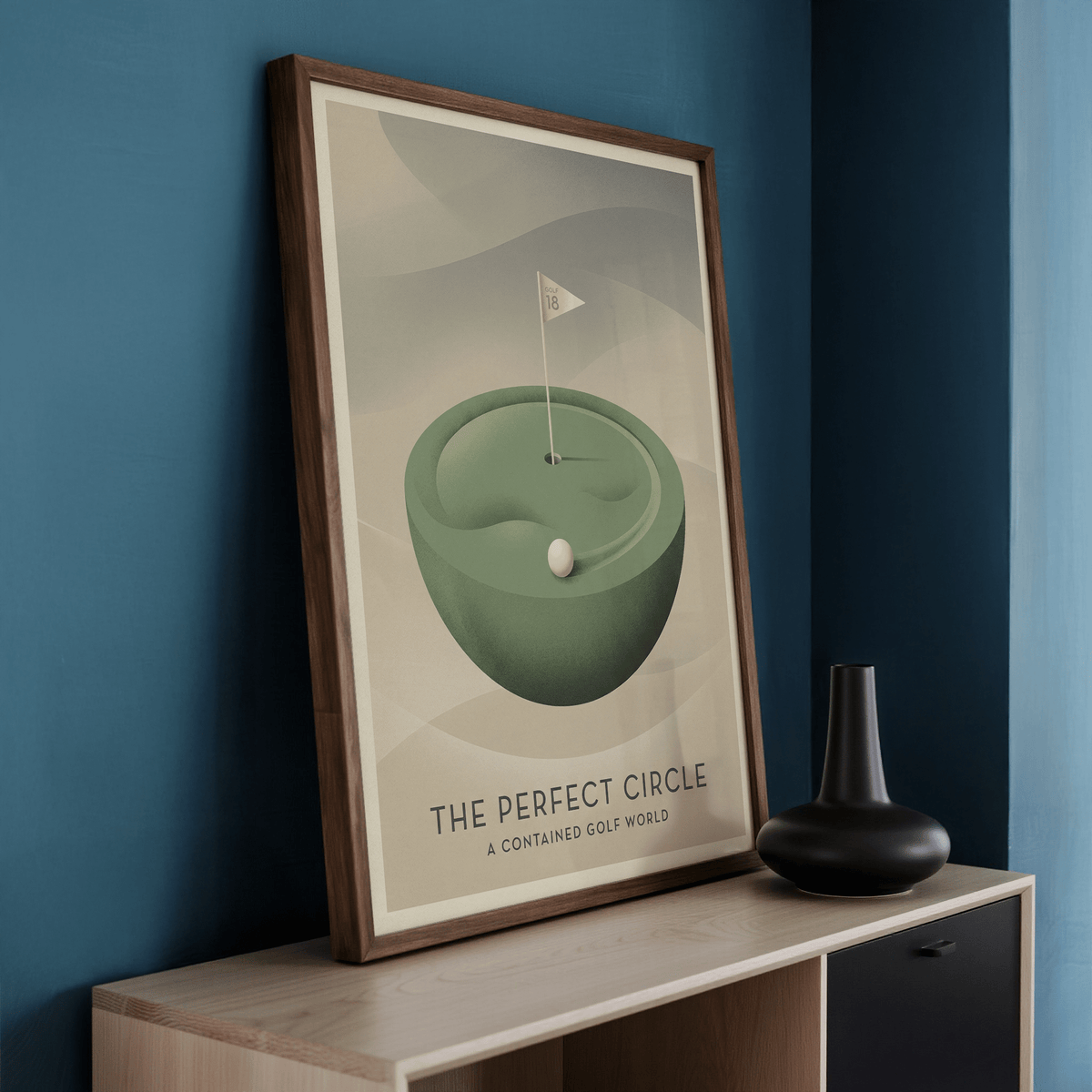 Modern sports wall print featuring “THE PERFECT CIRCLE” text and golf green