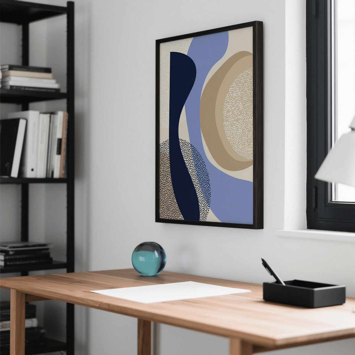 Modern Poster Design featuring Blue White Brown colors for entryway poster